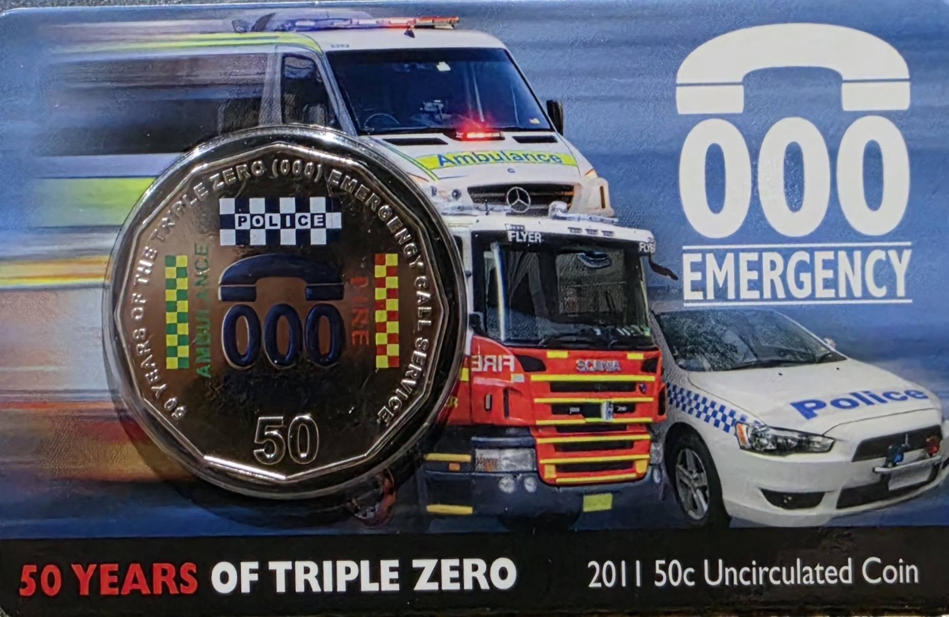 000 Emergency services Carded 50c Coin
