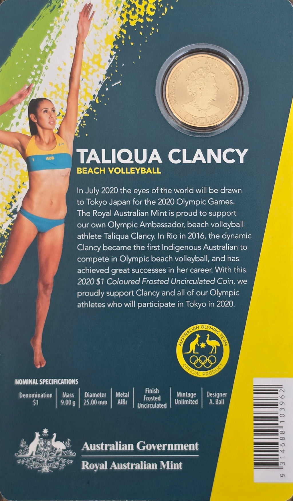 2020 Australian Olympic Team $1 coloured coin