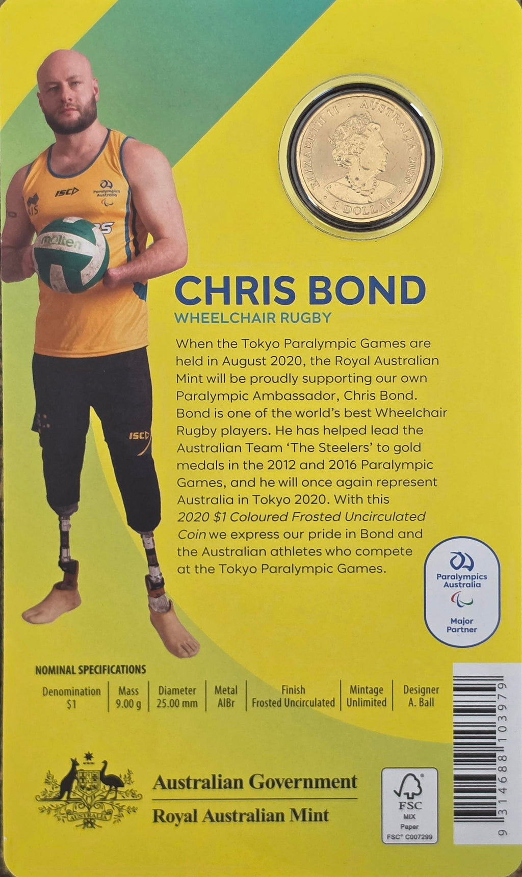 2020 Paralympics Australia coloured coin