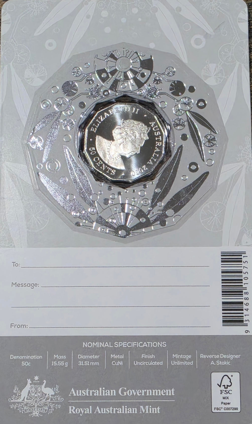2020 Merry Christmas uncirculated 50c coin