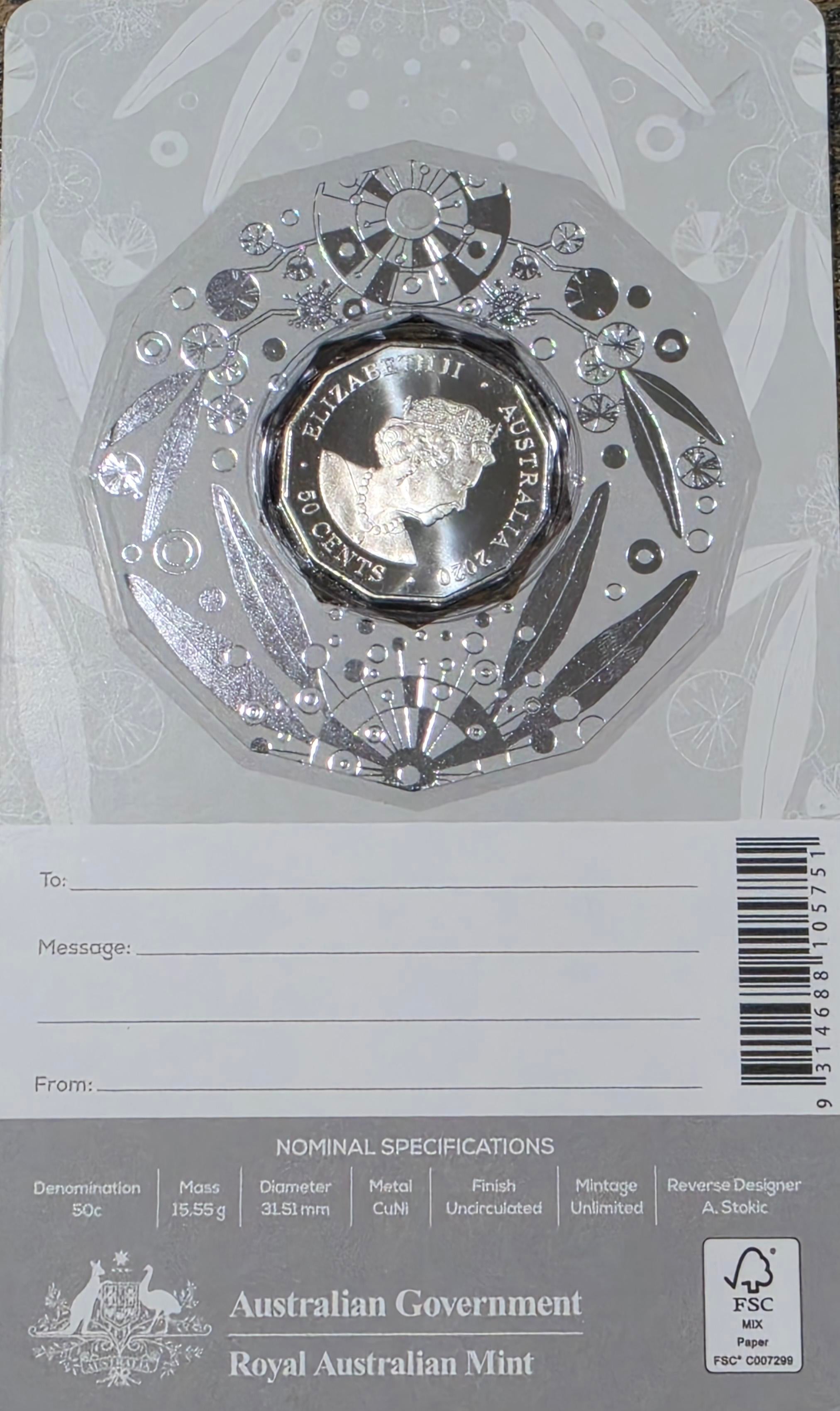2020 Merry Christmas uncirculated 50c coin