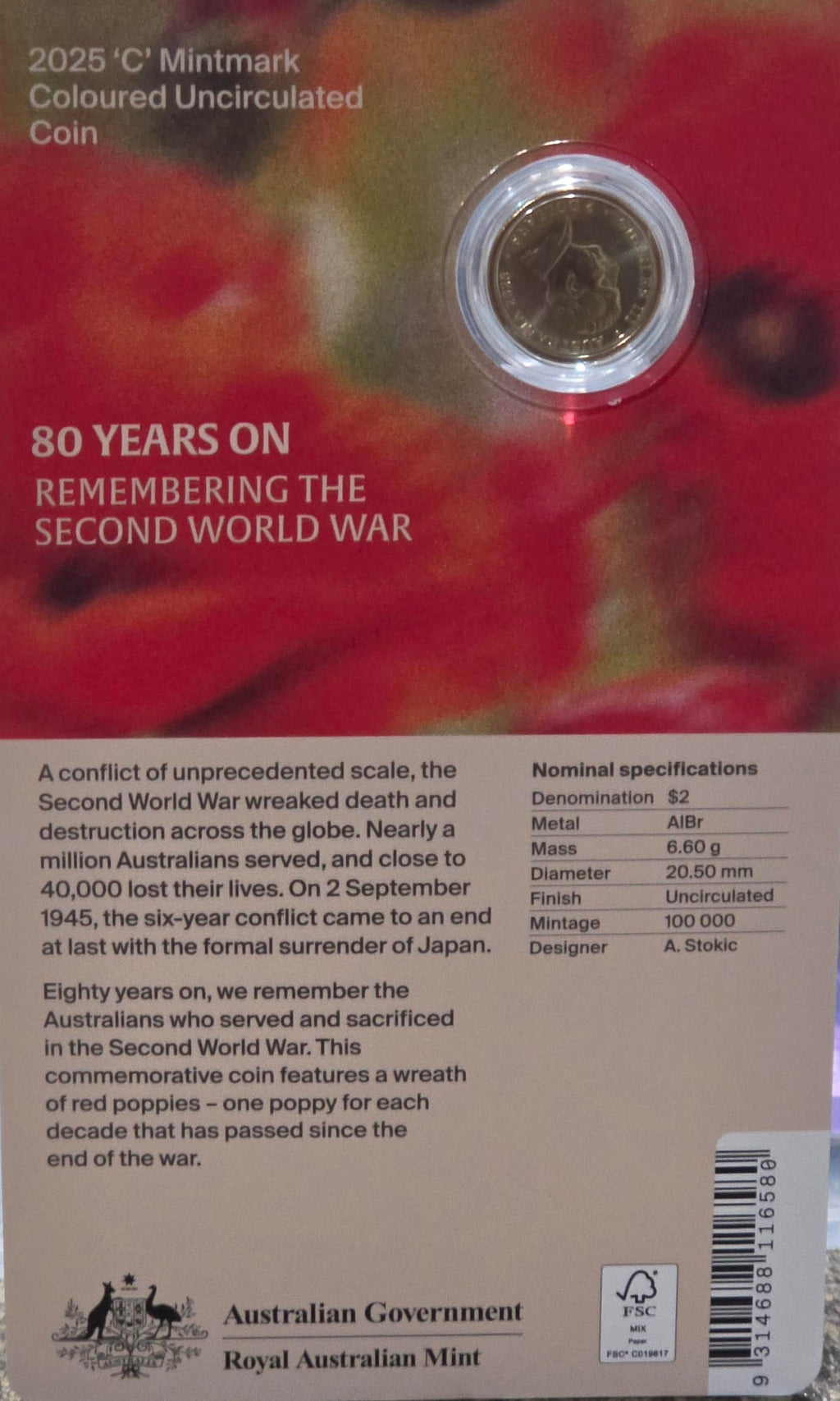 2025 C mint, 80 yrs, remembering the 2nd world war