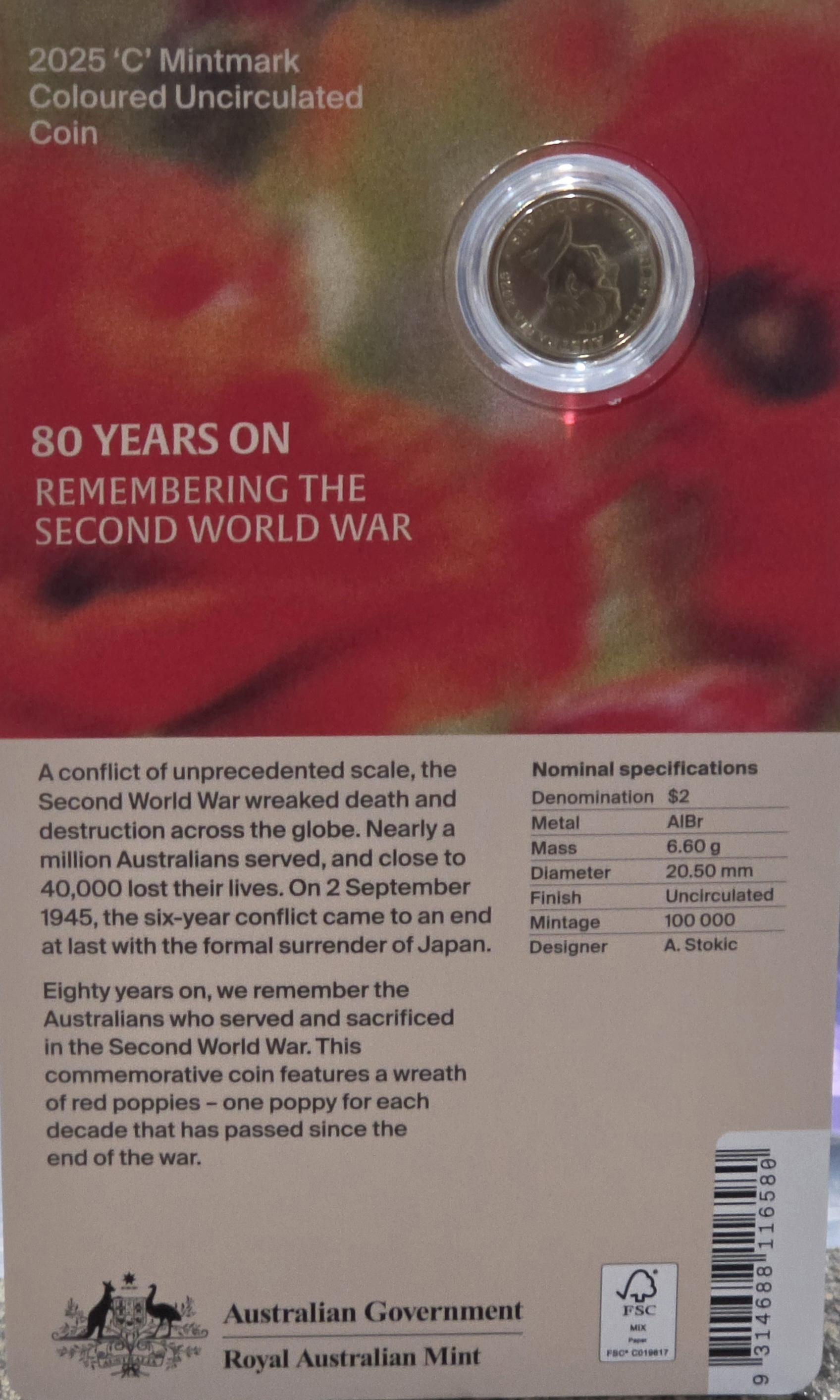 2025 C mint, 80 yrs, remembering the 2nd world war