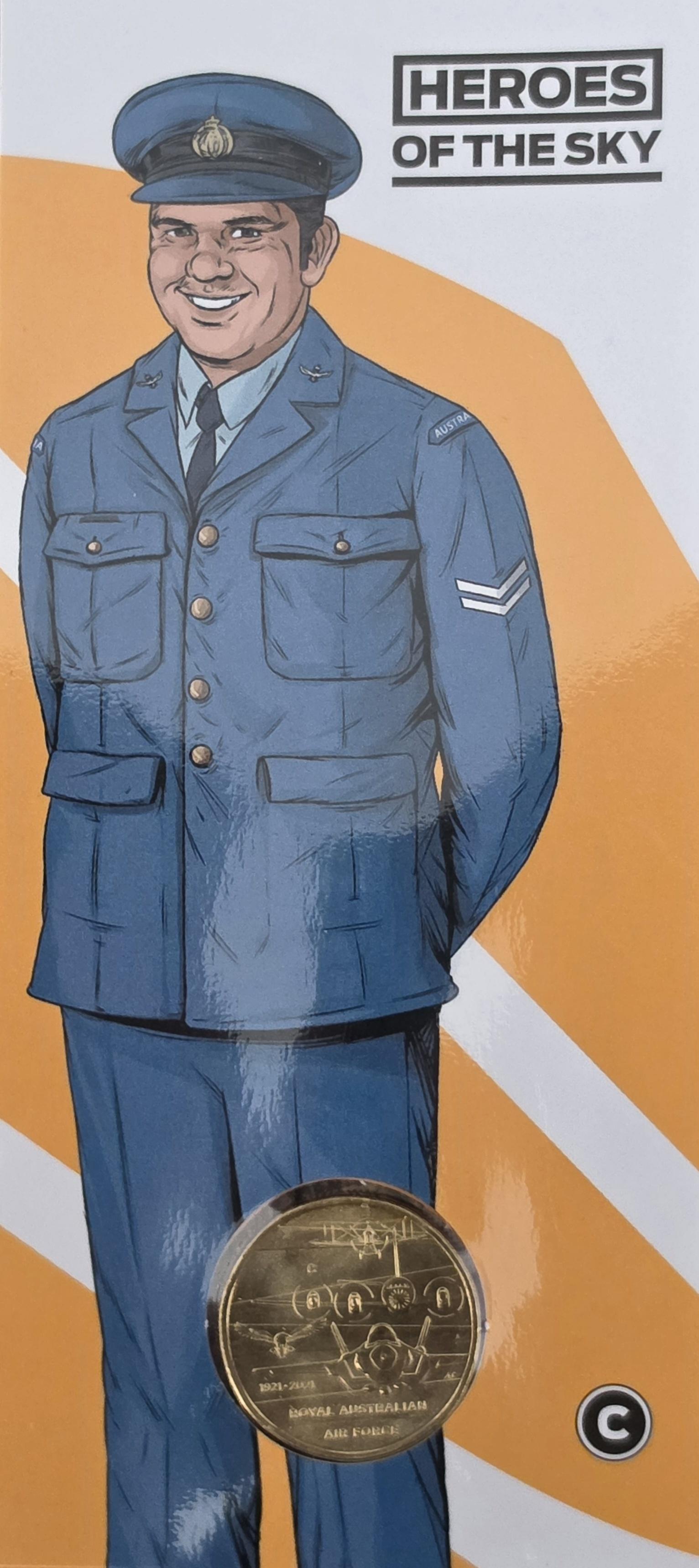 2021 $1 "C" Mintmark coin from the "Heroes of the Sky" series, commemorating the centenary of the Royal Australian Air Force.
