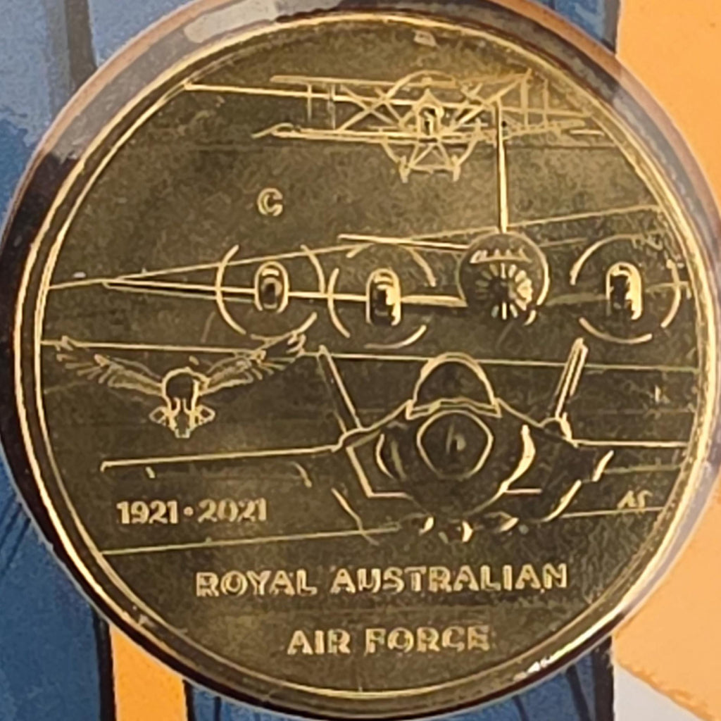 2021 $1 "C" Mintmark coin from the "Heroes of the Sky" series, commemorating the centenary of the Royal Australian Air Force.