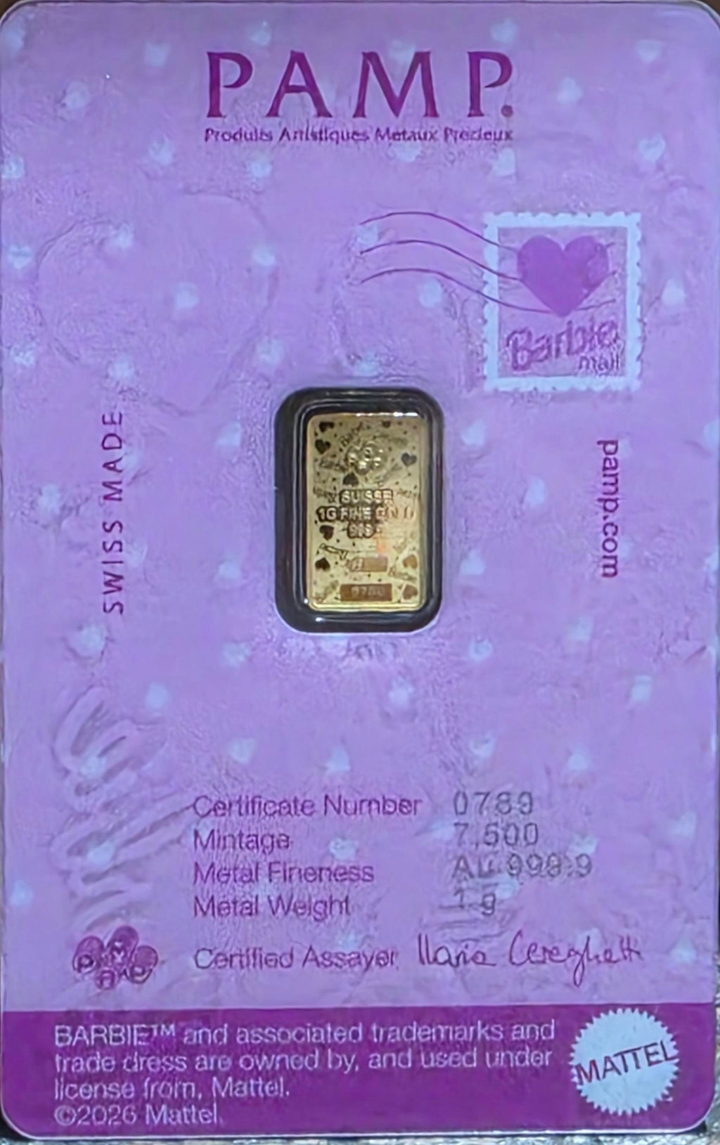 PAMP Barbie 1gram gold bar