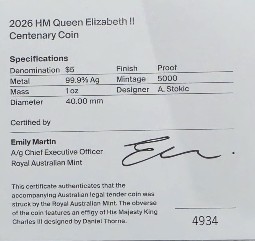 Queen Elizabeth Centenary 1 ounce silver