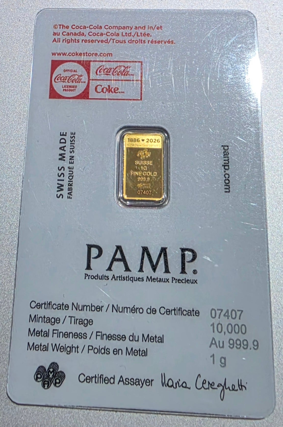 1 gram gold bar Coca-Cola