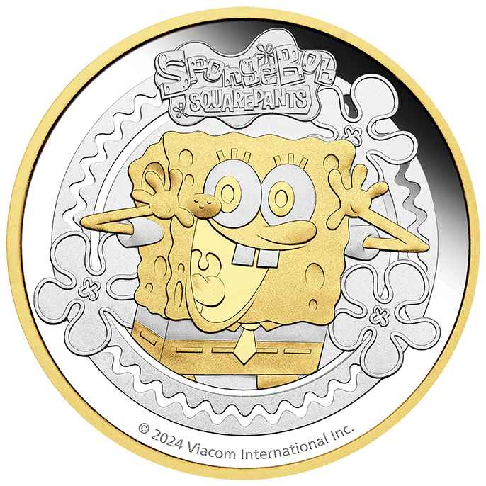2024 Spongebob Squarepants 2oz Silver Proof Gilded Coin