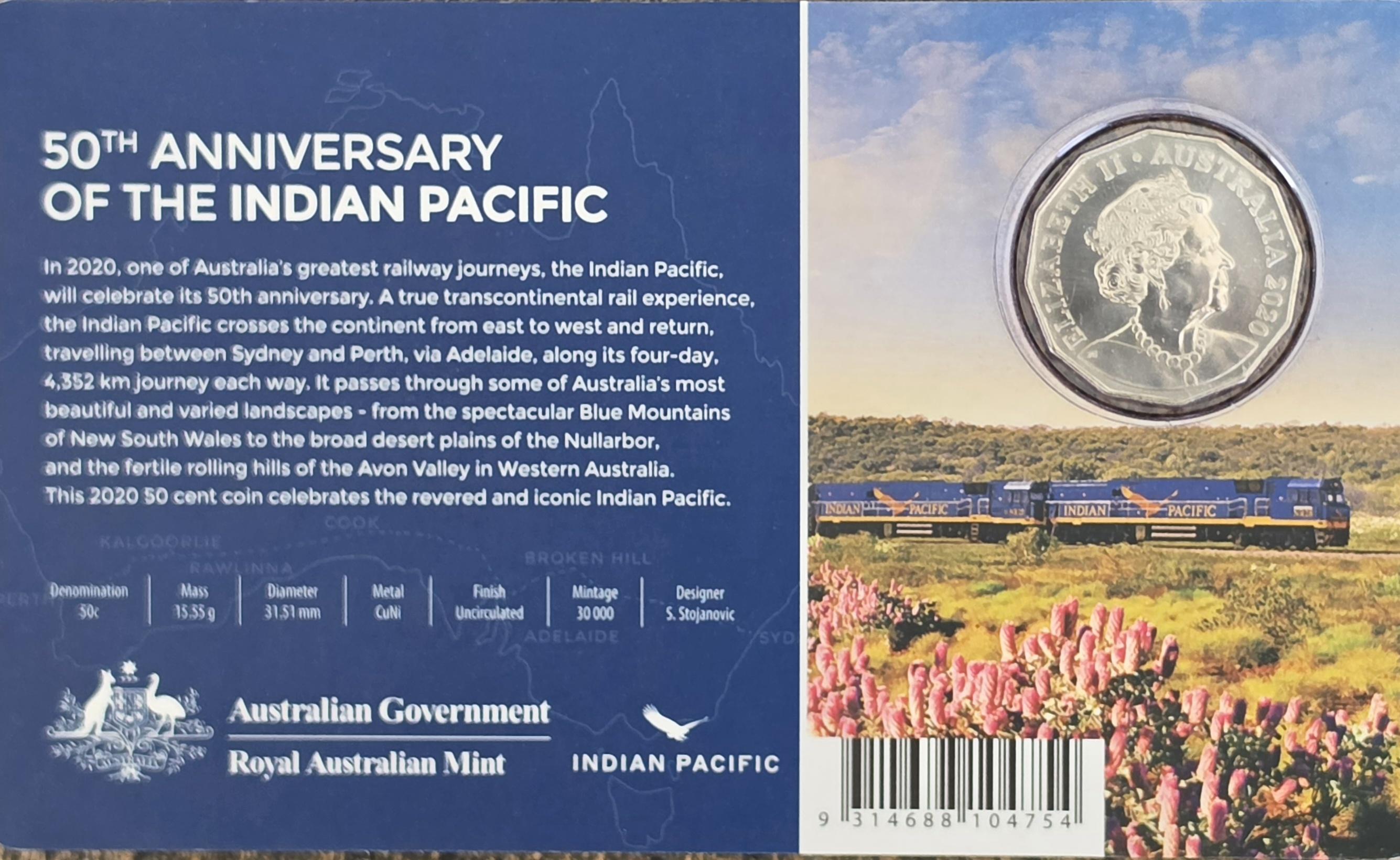 2020 Indian Pacific Train 50c coin PNC