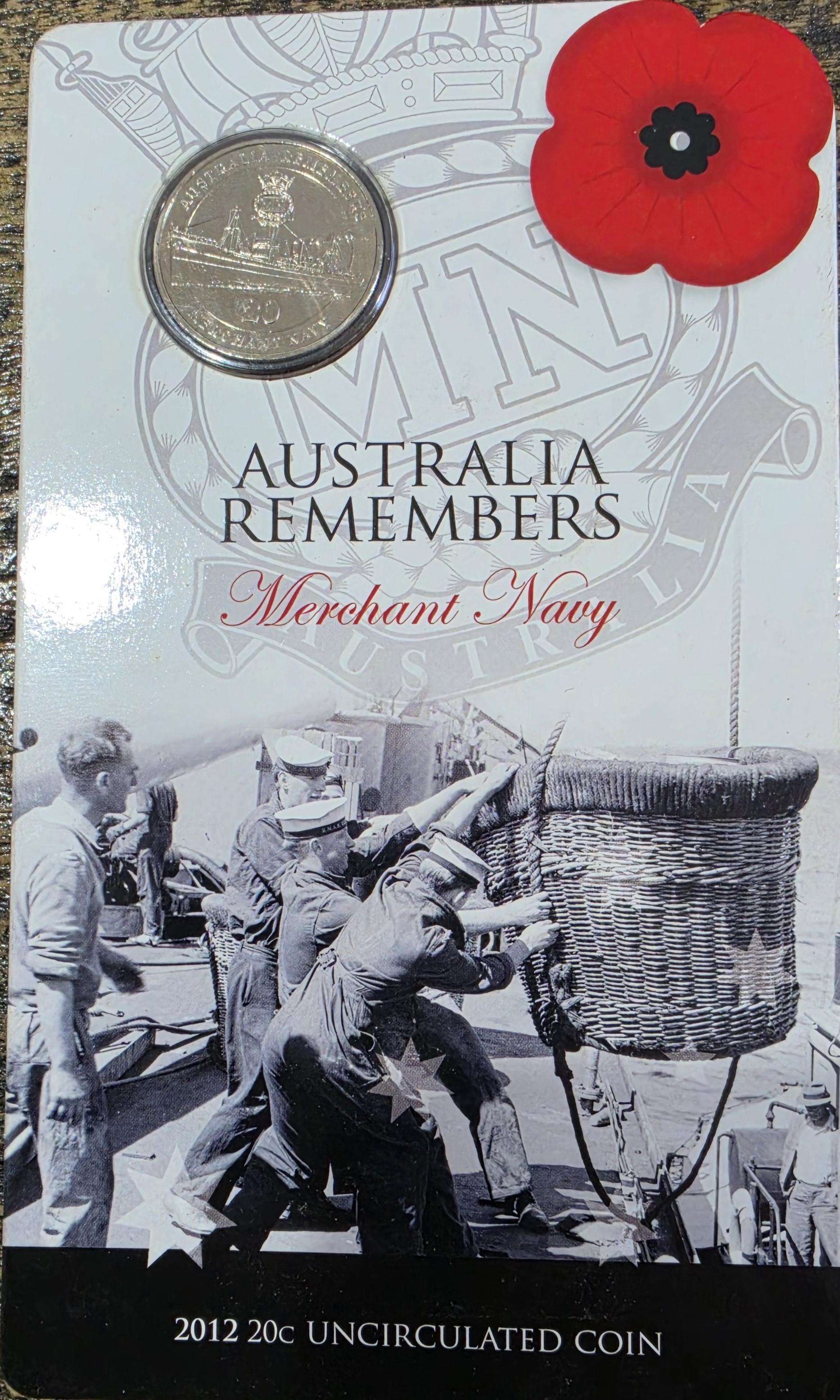 2012 Merchant Navy uncirculated 20c coin