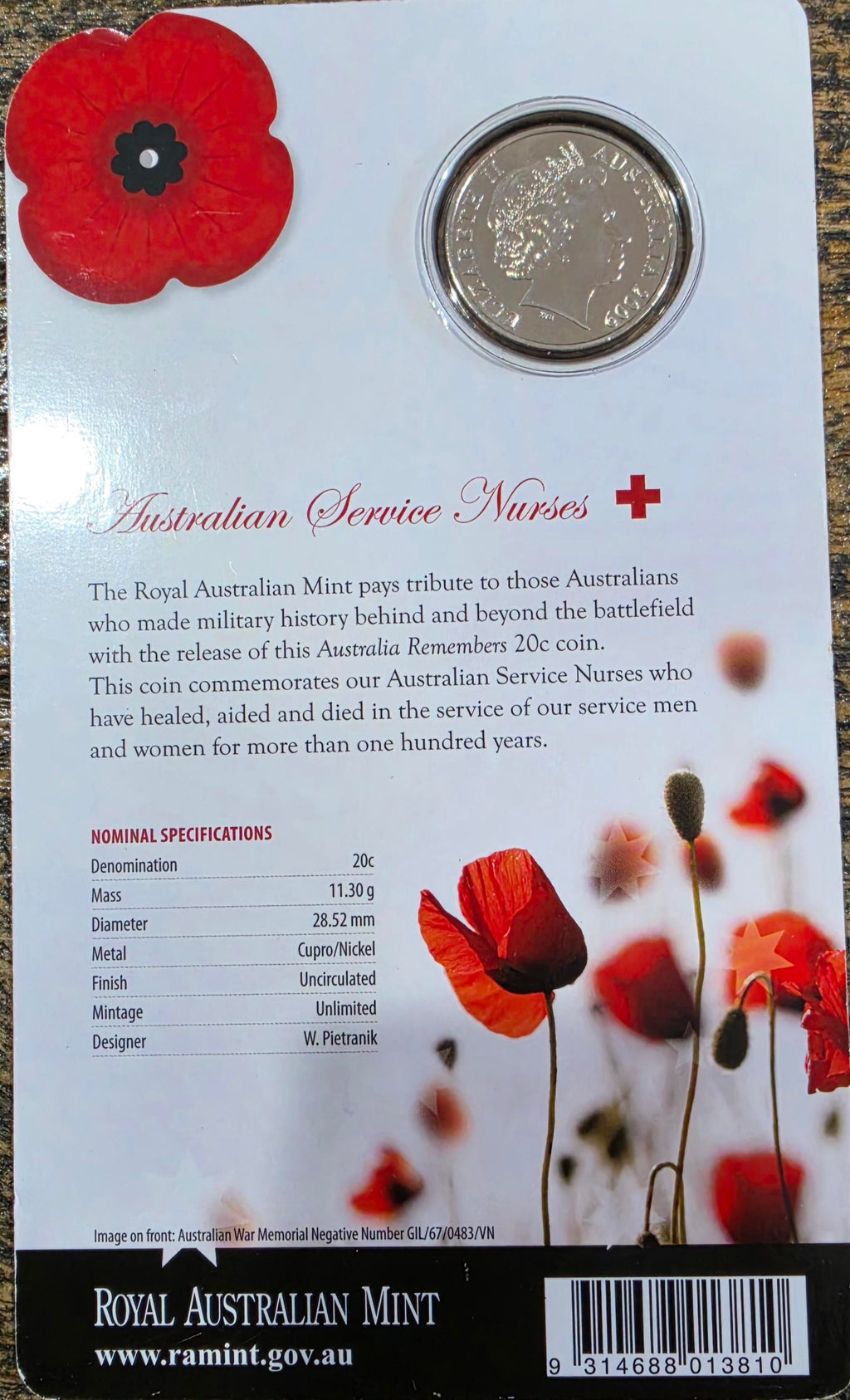2009 Service Nurses uncirculated 20c coin