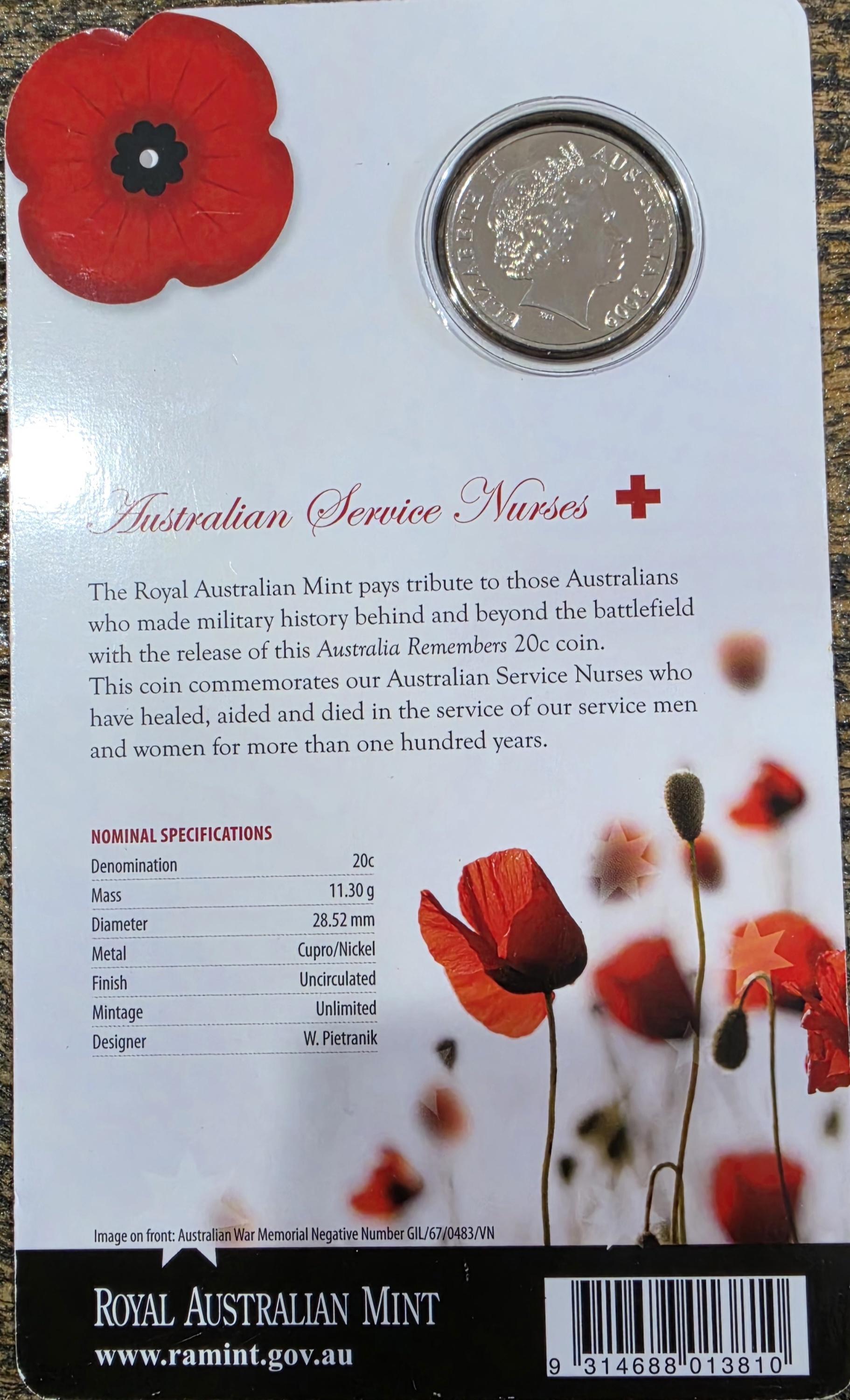 2009 Service Nurses uncirculated 20c coin