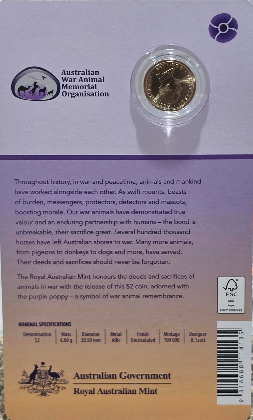 2024 c mint war animals remembrance